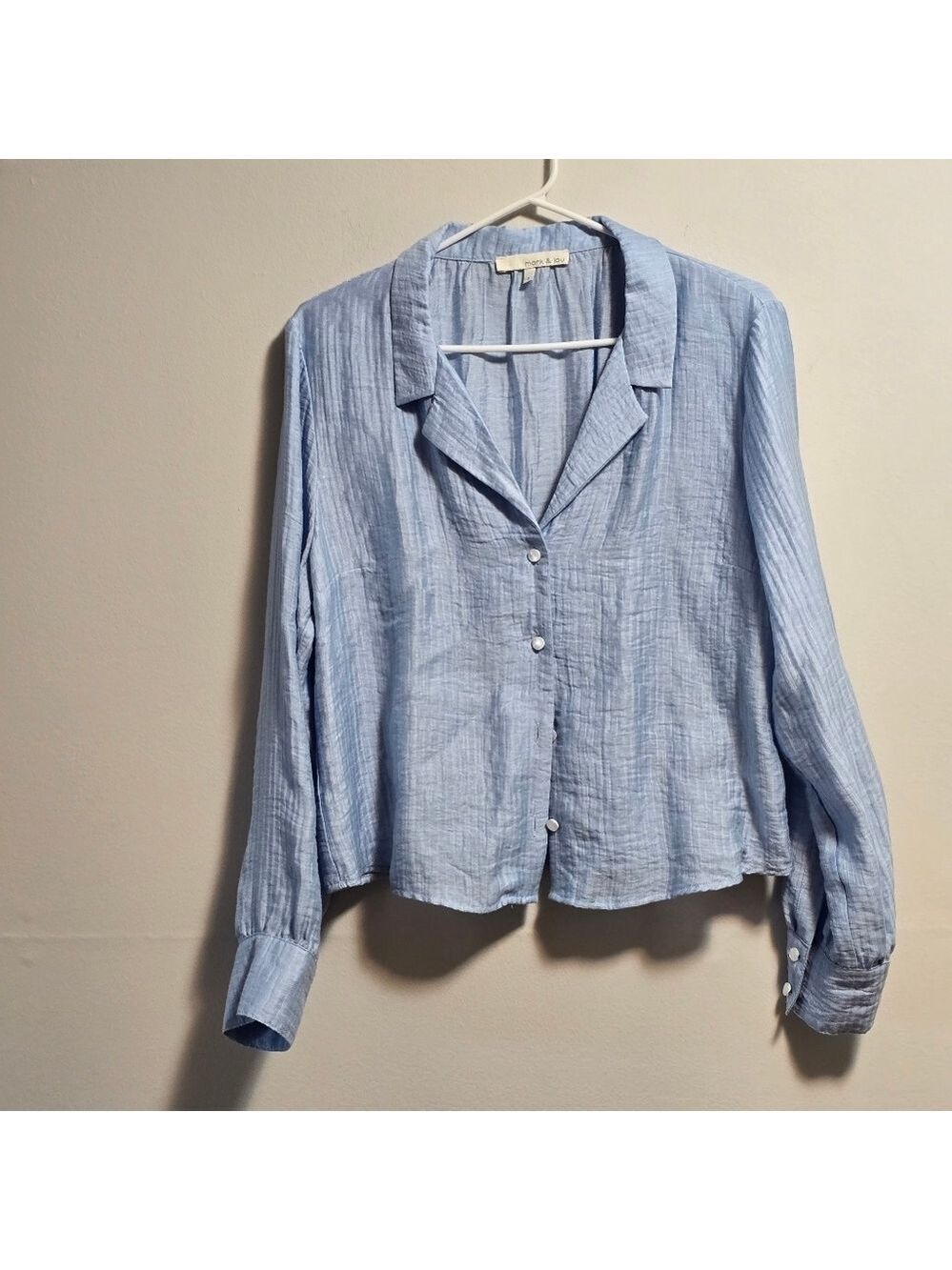 Monk & Lou button down long sleeves shirt color light blue size Large